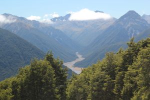 View from Bealey Spur, looking up the Mingha valley towards Mt Oates in Arthur's Pass National Park, South Island, New Zealand