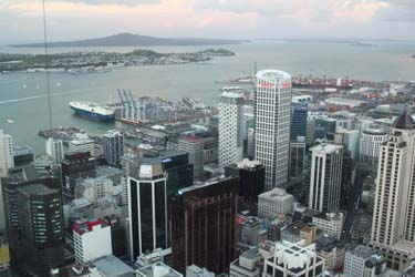View of Auckland's central city and Waitemata Harbour from the Sky Tower